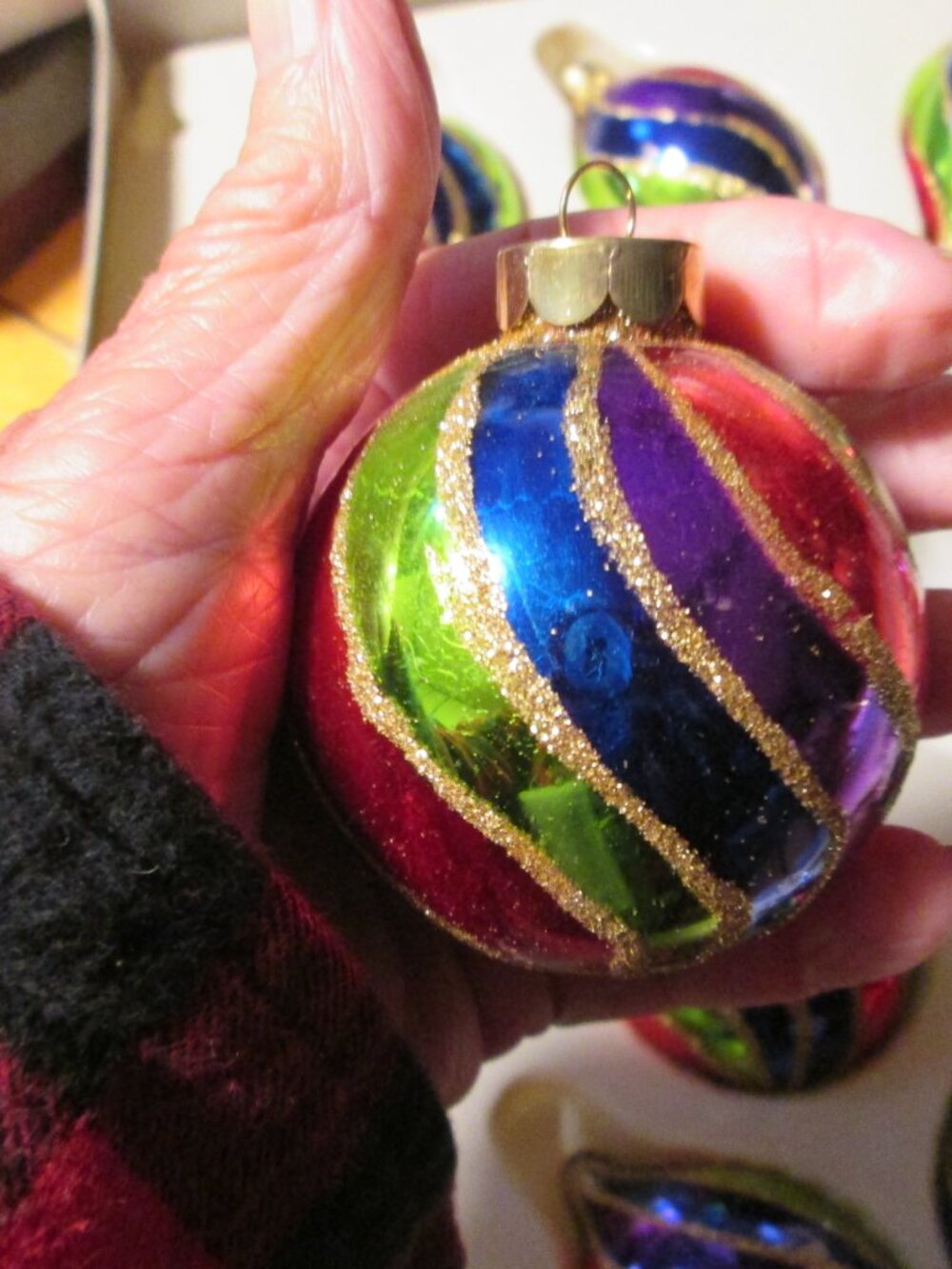 vtg 90s Dayton Hudson lot of 18 blown glass glitter teardrop round ornaments - Picture 6 of 11